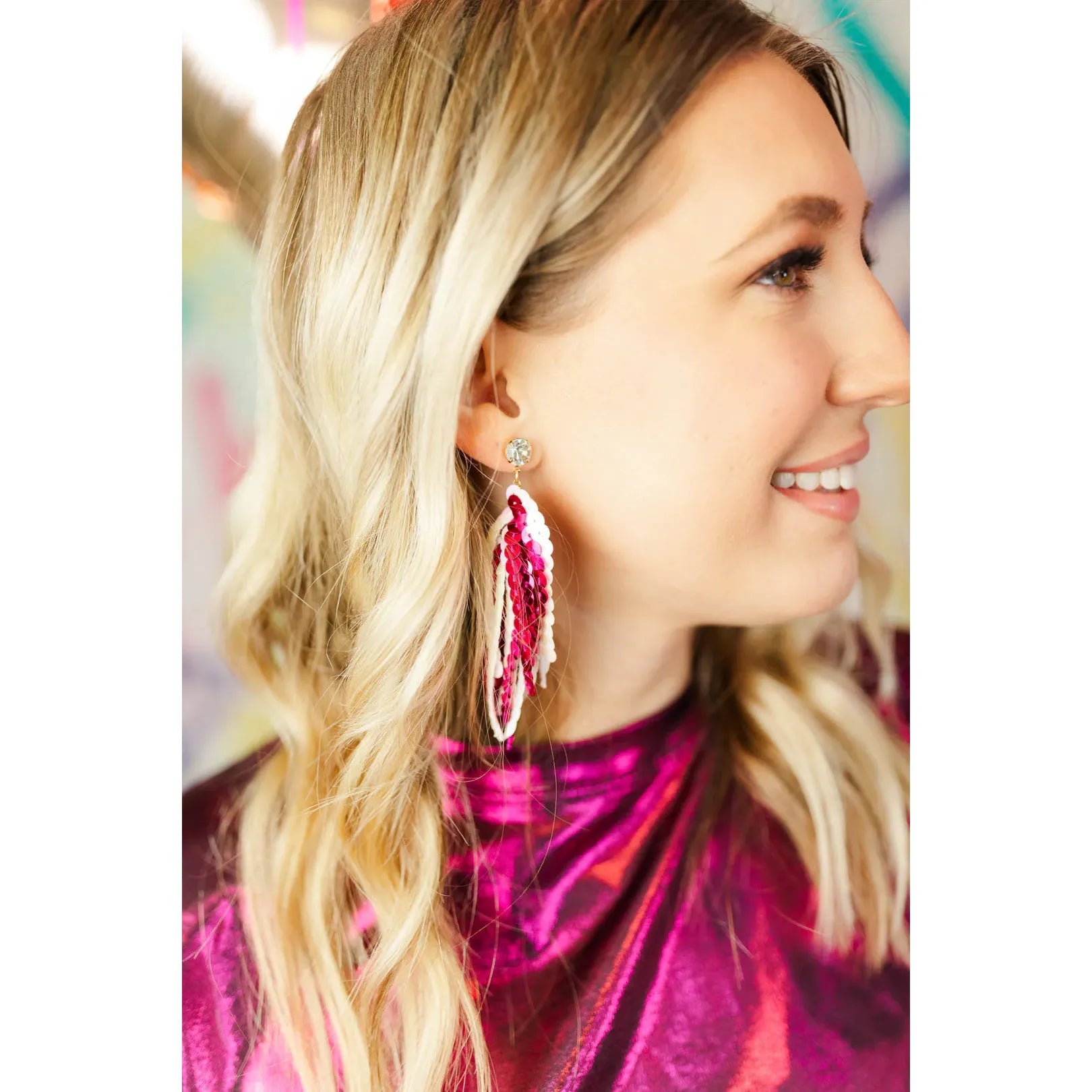 Star Sequin Tassel Earrings, Purple & Gold - Fleurty Girl